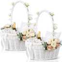 Remerry 2 Pieces Easter Basket for Egg Hunt White Wicker Baskets with Handle Small Picnic Woven Basket Braided Gift Wedding Baby Shower Farmhouse Decor