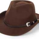 Cowboy Hat for Boys Girls Western Felt Fedora Hat for Kids 3-6 Years (4-8 Years, Brown With Westner Belt)