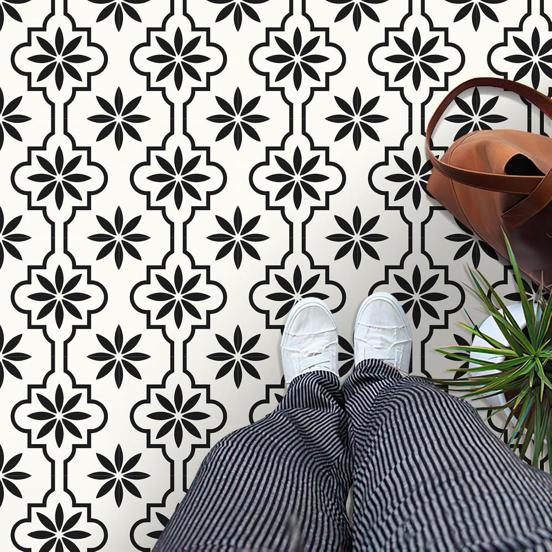 MORCART Peel and Stick Floor Tile, Vinyl Flooring Waterproof, DIY Flooring for Bathroom, Kitchen, Fireplace, Pet House, Stairs, Bedrooms, Wall (40PCS,7.87" x 7.87",Black)