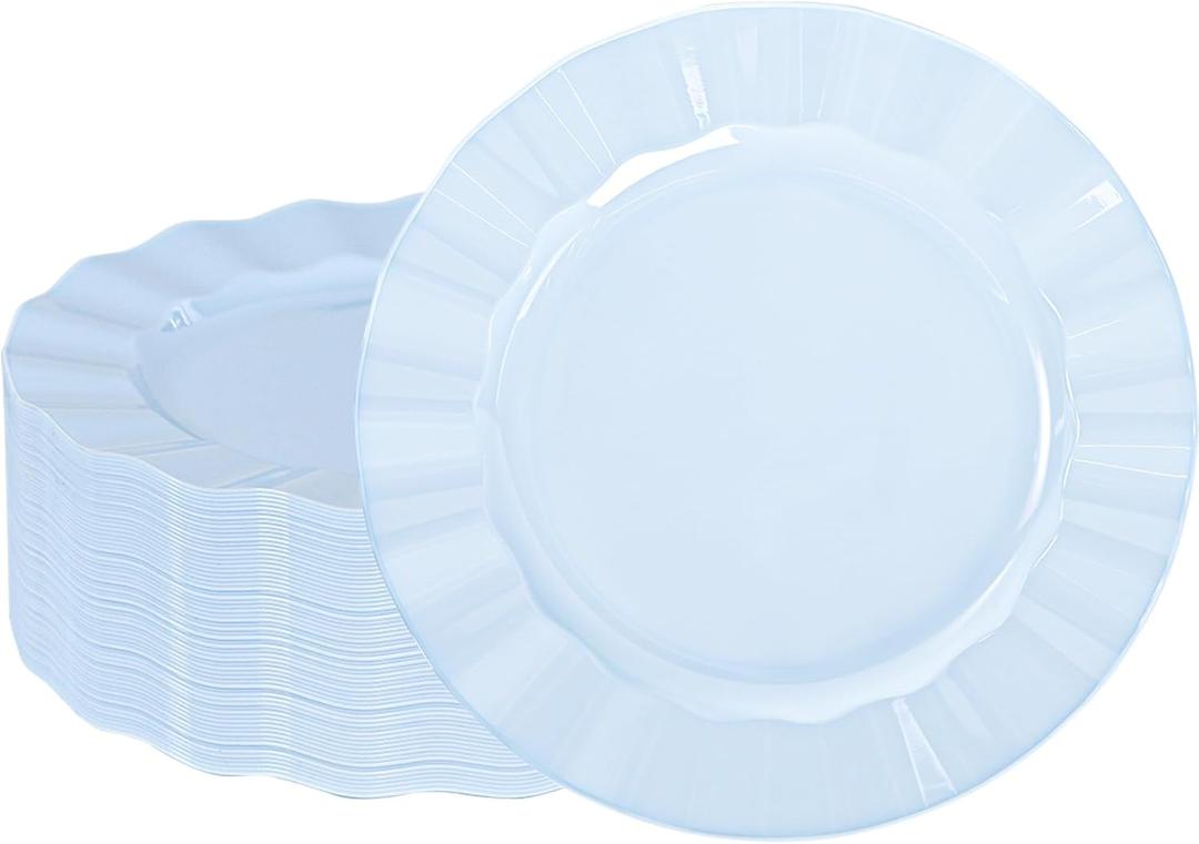 72 Pack Blue Plastic Plates, 7" Disposable Wave Edge Salad/Dessert Plates Elegant Heavy Duty Plate for Party, Wedding, Thanksgiving, Christmas