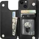 ONETOP Compatible with iPhone 13 Wallet Case with Card Holder, PU Leather Kickstand Card Slots Case, Double Magnetic Clasp Durable Shockproof Cover 6.1 Inch (Black)