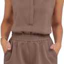 ANRABESS Romper for Womens 2025 Summer Dressy Casual Sleeveless V Neck One Piece Short Jumpsuit Lounge Travel Outfits Clothes (Large, Light Brown)