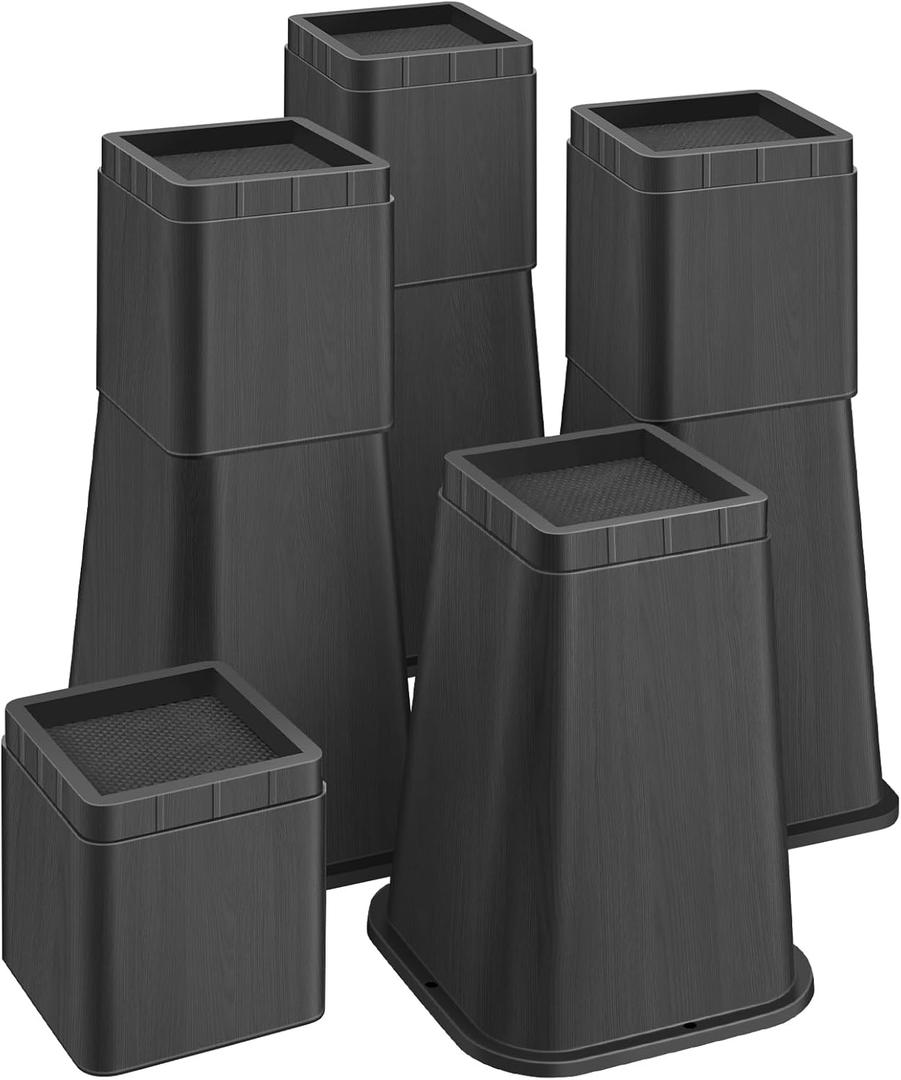 shouwuhho Bed Risers 12 Inch Heavy Duty, Furniture Risers Lifts 12" 8" 4" for Table, Desk Leg, Sofa, Couch, Adjustable Bed Frame Risers Supports Up to 6,000 Lbs, Black