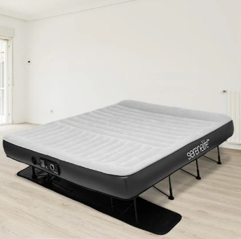 SereneLife EZ Bed Air Mattress with Frame and Rolling Case, Self-Inflating Airbed with Built in Pump for Travel and Hosting, Queen