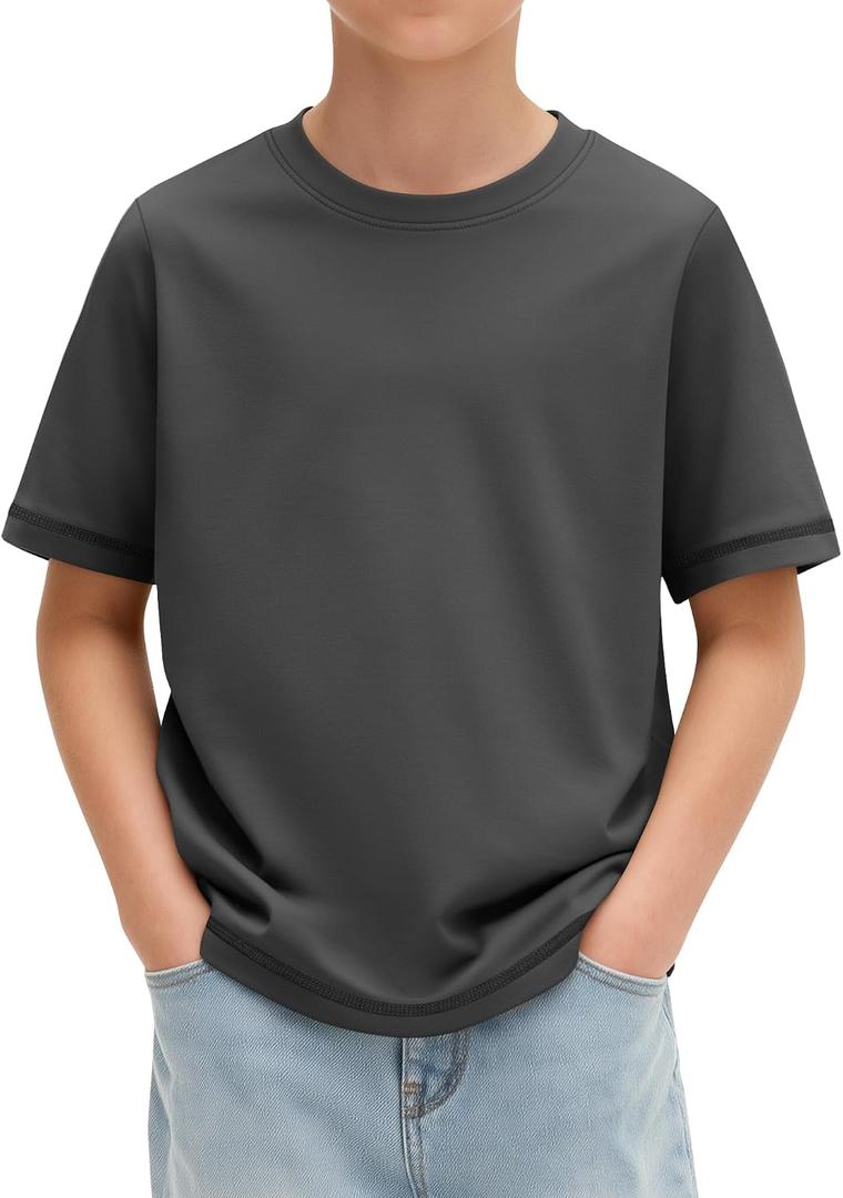 Oakgarden Boys School Basic Shirts 5-16 Years | Short Sleeve Loose Fit Tops, Crew Neck Casual T-shirts for Kids, Soft Layer Breathable Tees, Sports Uniform Daily Wear (Gray)