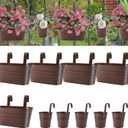 Metal Iron Flower Pots for Railing Fence Hanging Bucket Pots(5 Pcs) and Hanging Flower Pots Metal Iron Bucket Planter(10 Pcs) (Bronze)