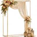 4.95 * 6.56 FT Metal Arbor Frame Stand, Garden Arch Trellis for Plants, Wedding Decor Backdrop Flower Stand, Gold, Double Rectangle