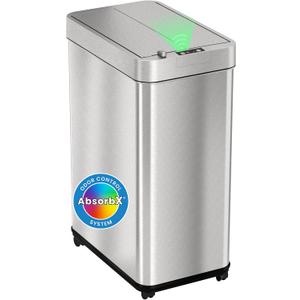 iTouchless 13 Gallon Wings-Open Mobile Wheeled Kitchen Trash Can with Lid and Odor Filter, Dog Proof Stainless Steel Garbage Bin for Home Office Work Bedroom Living Room Garage Slim Wastebasket