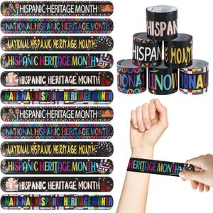 OPELETNNT 60 Pcs Hispanic Heritage Month Decorations Slap Bracelets Party Favors, Latin American Spanish Classroom Decorations Rewards Prizes School Supplies Decor(6 style)