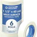 Spartan Industrial - 1.5" X 60 yd Masking Tape for Construction, Painting, Crafts, and More - 6 Rolls of Removable Tape, 5.5 Mil