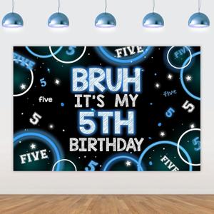 2 x Bruh Its My 5th Birthday Decor 4.92*3.28ft Bruh Its My 5th Birthday Backdrop Banner Blue Black Five Birth day Decor for Boy Happy Five Bday Party Supplies Five Years Old Photo Booth Props