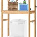 HITOMEN Over The Toilet Storage Cabinet, Bamboo Adjustable 3-Tier Above Toilet Shelf, Stable Freestanding Above Toilet Organizer with 3 Hooks for Bathroom Restroom Laundry Balcony, Natural 67" H