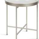 Kate and Laurel Celia Glam Round Side Table, 18.25 x 18.25 x 22, White and Silver, Modern Minimalist Accent Table for Storage and Display