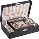 BEWISHOME Mens Jewelry Box, Jewelry Organizer with 4 Watch Case Removable Tray, Jewelry Storage Case for Necklace, Earring Ring Bracelet, PU Leather, Velvet Lining Black SSH07B