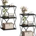 IRCPEN 3-Tier End Table Set of 2 Small Side Table Tall Bedside Night Stand with Storage Sofa Side desks for Living Room Bedroom Office Bathroom Small Space, Black ET-03BK-2