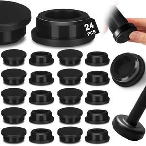 Pangda 24 Pack 1-1/4" Wrought Iron Chair Leg Caps, Round Plastic Furniture Leg Caps, Heavy Duty Rubber Chair Glides Floor Protector for Indoor Outdoor Patio Furniture, Black