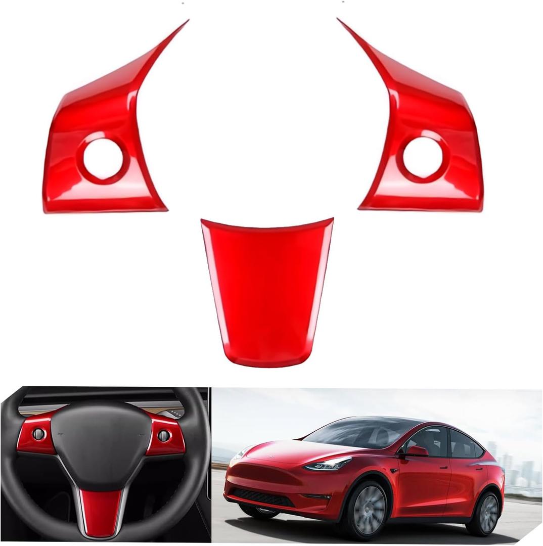 for Tesla 2017-2023 Model 3 and 2020-2024 Model Y Steering Wheel Cover Trim Interior Decoration Protection Accessories(Red)