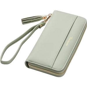 Travelambo Womens Wallet Tassel Bifold Ladies Cluth Wristlet Wrist strap Long Purse ( Green)