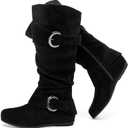 Luoika Women's Extra Wide Calf Knee High Slouchy Boots, Wide Width Tall Boots with Flat Heel Side Zipper. (10.5 Wide, Blackmf 907)