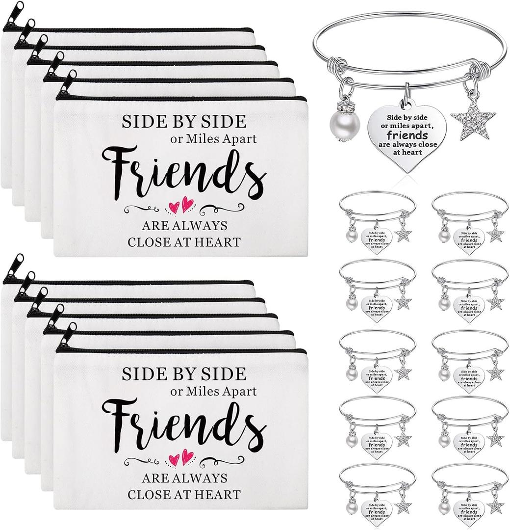 Abbylike 20 Pieces Friends Group Gifts Bulk for Women Friendship Bracelets Makeup Bags Friendsgiving Long Distance Present Party Favors for Friend Family Sister Birthday