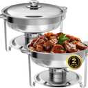 Chafing Dish Buffet Set of 2 Pack, 5QT Round Stainless Steel Chafer for Catering, Upgraded Chafers and Buffet Warmer Sets with Food & Water Pan, Lid, Frame, Fuel Holder for Event Party Holiday