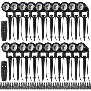 20 Pack 12W Dimmable LED Landscape Lights, IP67 Waterproof Landscape Lighting with Remote 2700K-6500K Color Adjustable, 12V-24V Low Voltage Outdoor Spotlights for Garden Pathway Yard Patio