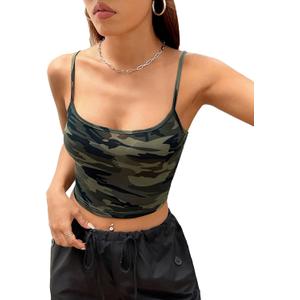 WDIRARA Women's Camo Print Tank Top Slim Fit Camouflage Crop Cami Tops