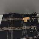 Plaid Black & Tan Fringed Woven Cotton Blend Throw