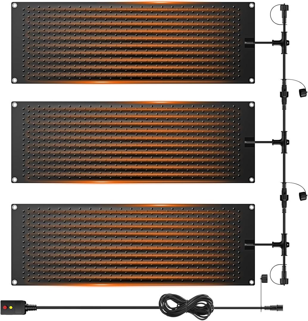 3 PCS Snow Melting Mats Outdoor, 10 x 30 in No-Slip Rubber Heated Snow Melting Mat, Waterproof and Leak-Proof Ice Melting Mats, Heated Driveway Mats for Winter Walkways, Outdoor Stairs, Steps,Doorways