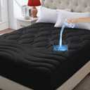 ELVEN HOME King Size Mattress Pad Waterproof, Cooling Mattress Topper Noiseless, Leak Proof Mattress Protector Deep Pocket Washable, Quilted Fitted Soft King Mattress Pad Cover (78x80 inch, Black)