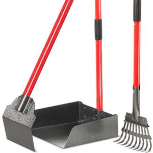 Pooper Scooper for Large Dogs, Small Dogs and Horses, Metal Poop Scooper Set with Long Handle Rake, Spade and Tray for Yard, Grass, Dirt or Gravel, Heavy Duty Aluminum Poop Picker Upper (3 Piece Set (LRG))