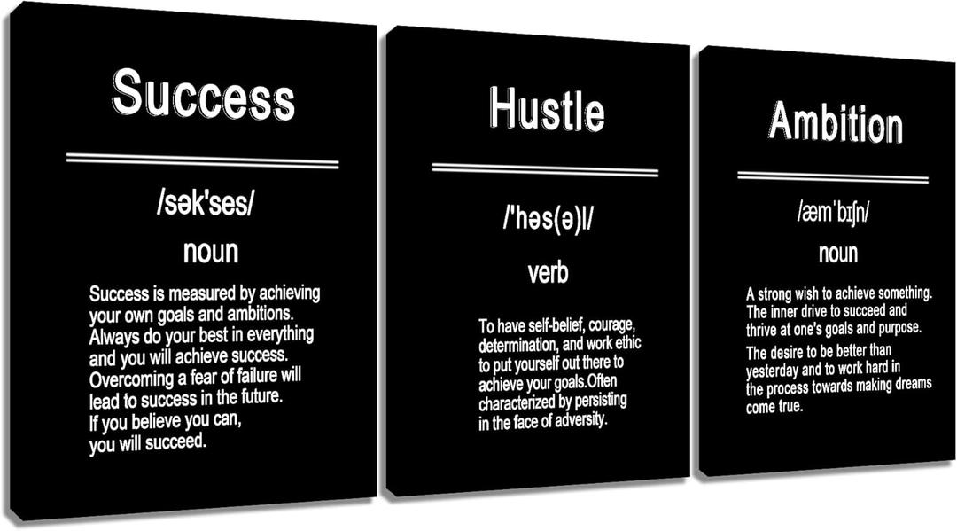 Inspirational Canvas Wall Art Poster Print Motivational Success Hustel Ambition Entrepreneur Quotes Inspiring Picture Painting Wall Decor Artwork for Modern Home Bathroom Ready to Hang [36''W x 16''H]