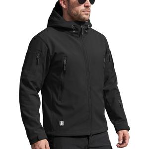 FREE SOLDIER Men's Outdoor Waterproof Soft Shell Hooded Military Tactical Jacket (X-Large, Black)