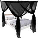 4 Corners Black Bed Canopy Curtains for Single Twin Full Size, Mosquito Net Rectangular Bed Drapes for Bedroom Home Indoor Patio Outdoor Decoration(L79 x W47 x H59 Inch)