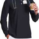 Scrub Shirt for Men Lab Medical Polo Nurse Doctor Stand Up Collared Long Sleeve Medicine Work Top (Black, XXL)