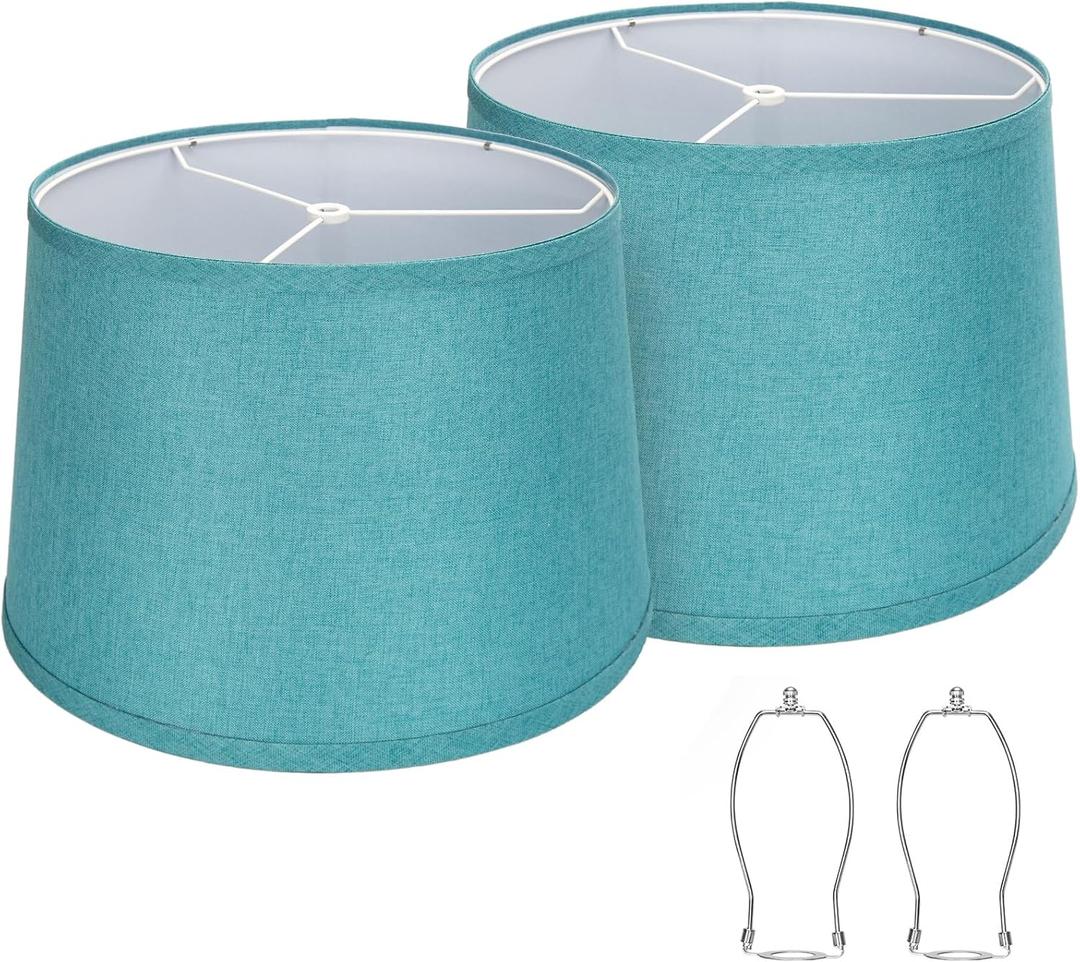Lampshades Set of 2, Blue Lamp shades for Table Lamps, Floor Lamps, 11.6" Top x 12.6" Bottom x 9.8" High, Fabric Drum Lampshade(Spider Fitter), Modern Lamp shades Replacement, Assembly Required