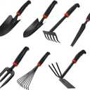 Garden Tool Set, 7 Pieces, Gardening Tool Kit Including 2 Shovels, Rakes, Cultivators, and Transplanting Tools, Rust-Resistant Iron Tools, Rubber Grip Handles 
