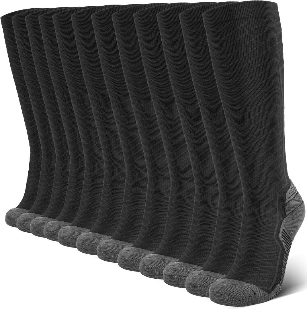 SONORAN 6 Pairs Compression Socks for Men & Women 20-30 mmHg Graduated Compression Socks Knee High Best Support for Running, Travel, Athletic L/ XL （Black Gray）