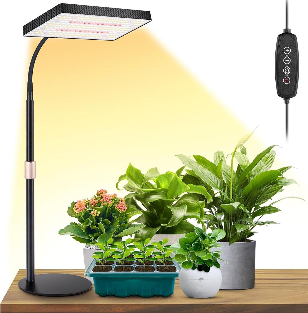 LBW Desk Grow Light, Full Spectrum Plant Light for Indoor Plants, Grow Lamps with 4/8/12H Timer, 10"26" Height Adjustable, 6 Brightness Levels