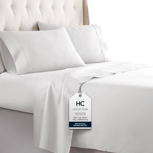 HC COLLECTION Bed Sheets Set King with 2 Pillowcases, Hotel Luxury Platinum 1800 Series Brushed Microfiber Sheet w/ Deep Pocket, Ultra Soft Lightweight 4 Pcs Linen Bedding for Hot Sleepers, White