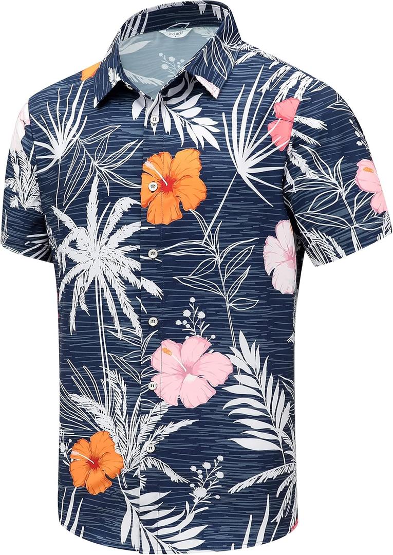 SheLucki Hawaiian Shirt for Men, Unisex Summer Beach Casual Short Sleeve Button Down Shirts, Printed Palmshadow Clothing (Flower Blue, Size M) SheLucki Hawaiian Shirt for Men, Unisex Summer Beach Casual Short Sleeve Button Down Shirts, Printed Palmshadow Clothing (Flower Blue, Size M)