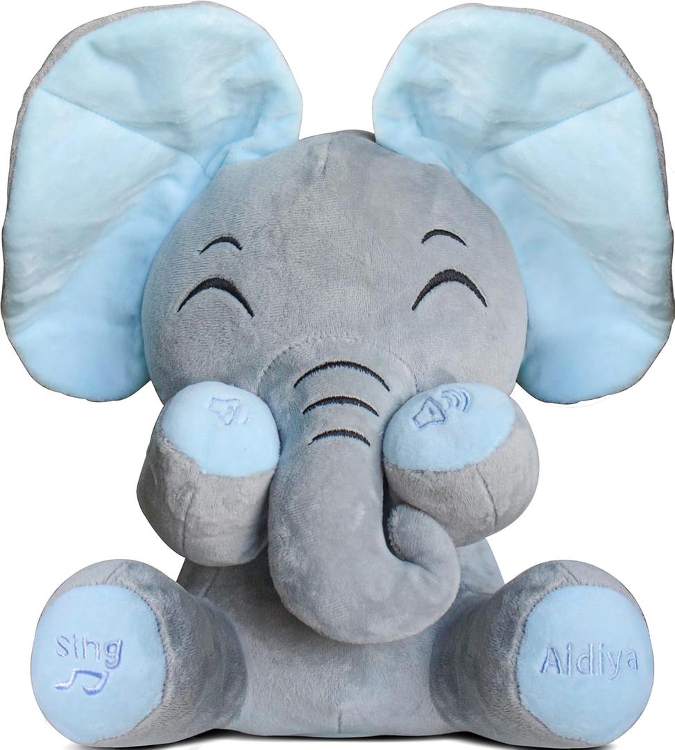 Aidiya Elephant Stuffed Animals Baby Gifts Peluches Ear Interactive Elephant Talking Singing Plush Toys for Girls Boys Gift Adjustable Volume 11.8" Set (Blue)