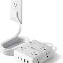Flat Plug Surge Protector Power Strip, 6ft Ultra Thin Extension Cord with 4 USB (2 USB C Port), 8 Outlets Desk Charging Station, Wall Mountable Outlet Extender for Home Office, College Dorm Room (White)