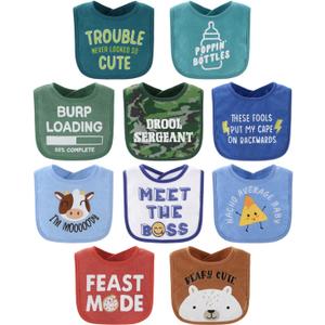 The Peanutshell Baby Boy Terry Bibs Set of 10-100% Cotton, Soft, Absorbent Baby Bibs, Toddler Boy Set, Newborn & Infant Bib 