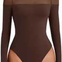 Avidlove Women's Long Sleeve Bodysuits Thong Turtle Neck Body Suit Mesh Going Out Leotard Tops One Piece M