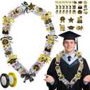 Candy Leis for Graduation 2026 - Candy Lei Making Kit Clear Poly Tubing Gold Black, 12 Tubing Clear, 2 Rolls Ribbon, 72 Paper Cards 12 Stickers DIY Grad Gift Supplies College High School