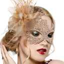 Zinniday Lace Masquerade Masks for Women - Halloween Elegant Venetian Flower Mask 1920s 50s Party Eyemask for Woman (Gold)