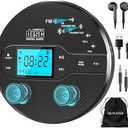 Sunoony Portable CD Player with Bluetooth, Discman CD Player for Car with FM Transmitter, Rechargeable CD Player Portable with AntiSkip Protection, Headphones, AUX/USB Supported, LCD (Black)