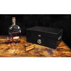 69Bourbons Cigar Humidor - Cigar Box for 150 Cigars with Hygrometer & Divider, Dark Madagascan Ebony Wood Exterior, Locking Box, Removable Humidifier, Tray, Dividers, Piano Hinges (Black)