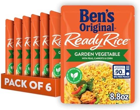 BEN'S ORIGINAL Ready Rice Garden Vegetable Flavored Rice, Easy Dinner Side, 8.8 oz Pouch (Pack of 6), EXP: 09/2026